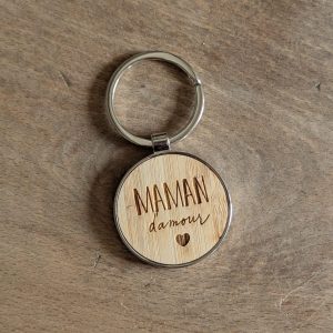 Porte-clef bois métal – Maman d’amour