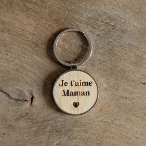 Porte-clef bois métal – Je t’aime Maman