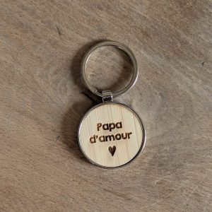 Porte-clef bois métal – Papa d&rsquo;amour