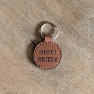 Porte-clés en cuir rond – Merci maître