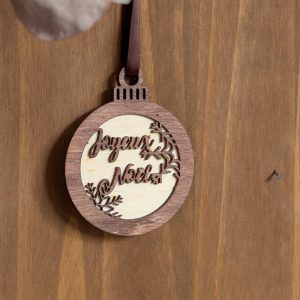 Boule de Noël en bois brut – Joyeux Noël
