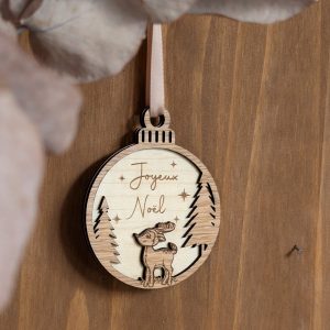 Boule de Noël en bouleau et chêne – Joyeux Noël