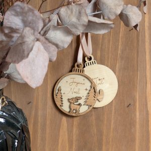 Boule de Noël en bouleau et chêne – RECTO / VERSO