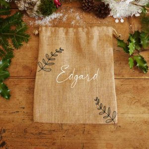 Pochon cadeau en jute feuilles – S