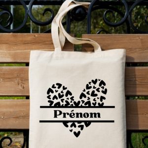 Sac cabas nom personnalisé cœur