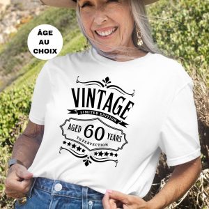 Tee-shirt Anniversaire Femme Vintage Personnalisable