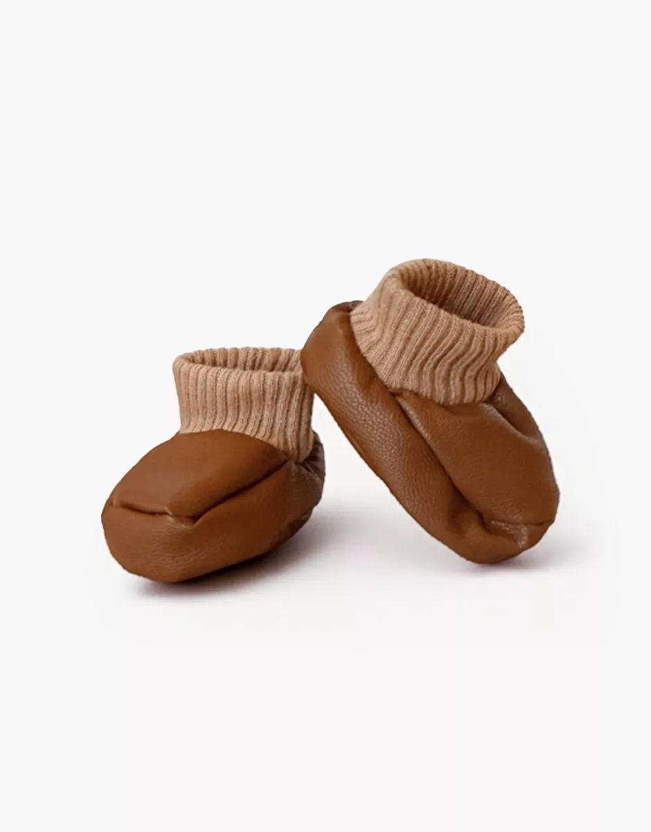 Babies – Chaussons en simili cuir marron