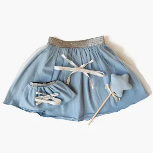 Les P&rsquo;tits Déguiz – Duo de tutus Deva enfant/poupée et sa baguette magique avec étoile en tissu bleu
