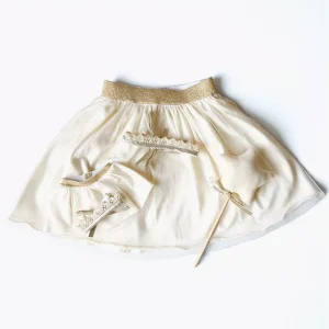 Les P&rsquo;tits Déguiz – Duo de tutus Deva enfant/poupée et sa baguette magique avec étoile en tissu écru