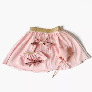 Les P&rsquo;tits Déguiz – Duo de tutus Deva enfant/poupée et sa baguette magique avec étoile en tissu rose