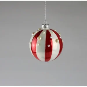 Boule décorative rouge et blanche en verre 10 cm, AM Design