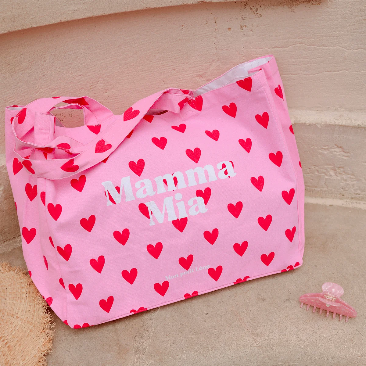 Cabas XXL en Toile de Coton à Coeurs, Mon Petit Léon – Image 2
