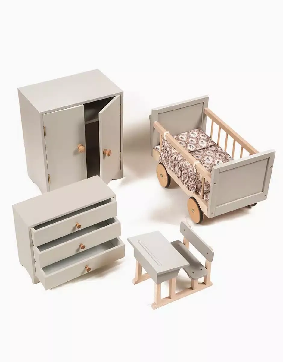 Pupitre d’écolier simple pour poupée Minikane en bois gris poudré – Image 5