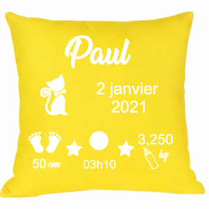 Coussin de naissance jaune canari