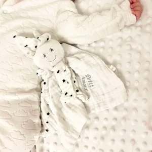 Lapinou Doudou Personnalisétriple gaze de coton à motifs pois et étoiles