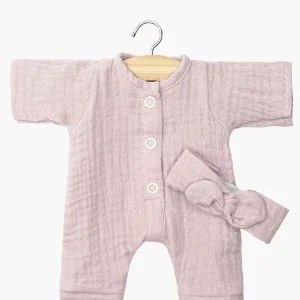 Babies – Combinaison Lili et son headband en gaze de coton rose orchidée