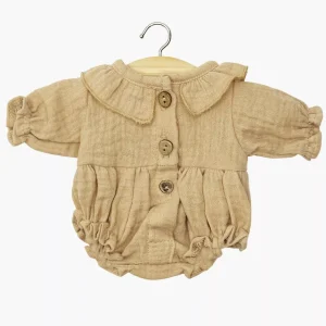 Barboteuse Léonore à manches longues en gaze de coton latte