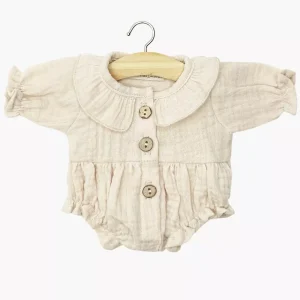 Barboteuse Léonore à manches longues en gaze de coton mastic