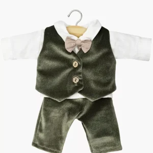 Ensemble 3 pièces « Saint Sylvestre » pour garçon en velours vert forêt et son noeud papillon
