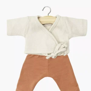 Ensemble cache-coeur en maille côtelée lin et legging cassonade