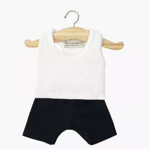 Ensemble de danse Vaslav avec top en maille côtelée blanc et short en lycra noir