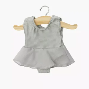 Justaucorps à volants Ludmila en lycra et mousseline gris perle