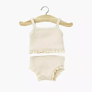 Dessous fille en maille côtelée mastic et sa dentelle