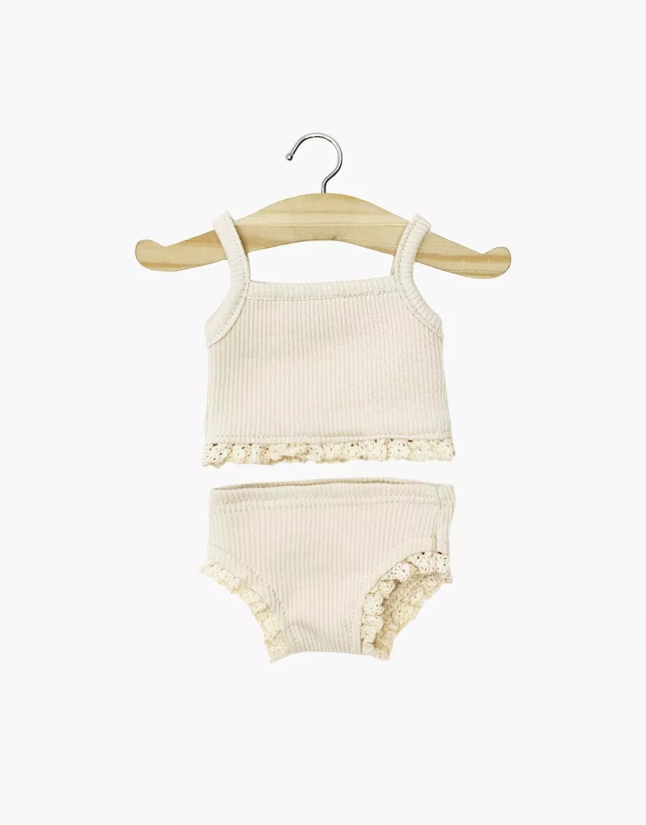 Dessous fille en maille côtelée mastic et sa dentelle