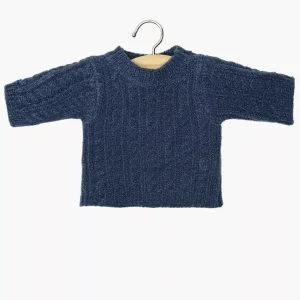 Pull Julian en tricot maille torsadée bleu denim et son pochon