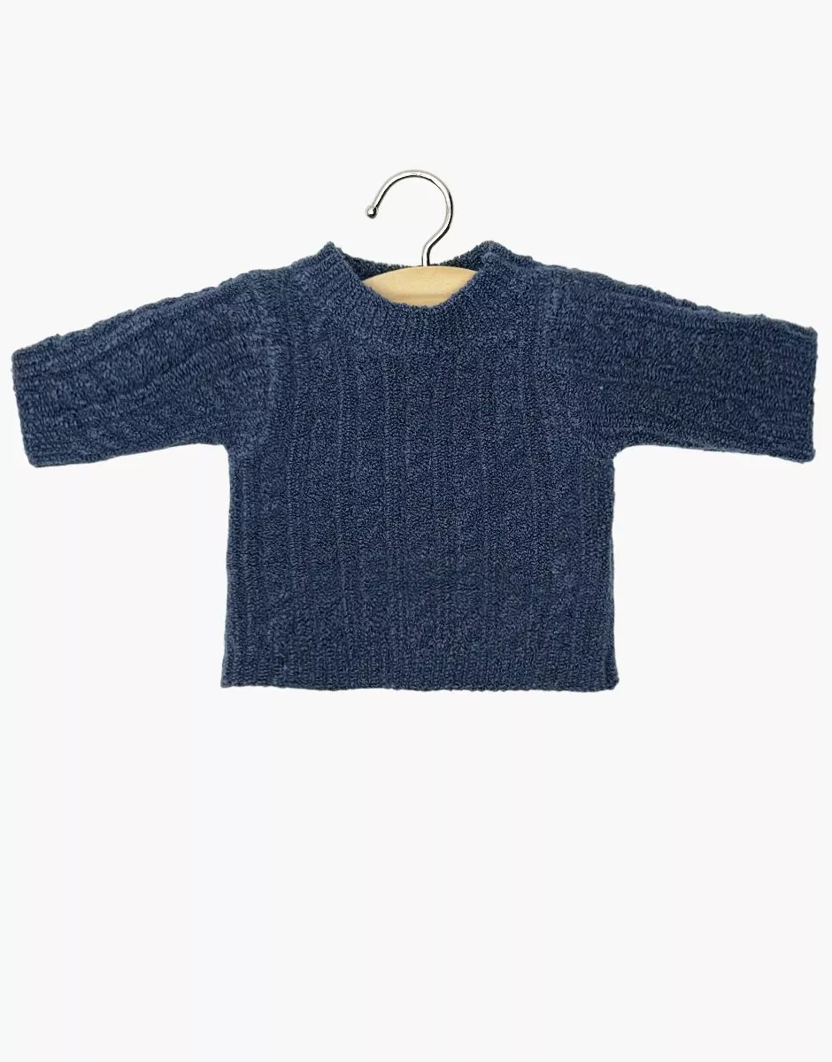 Pull Julian en tricot maille torsadée bleu denim et son pochon