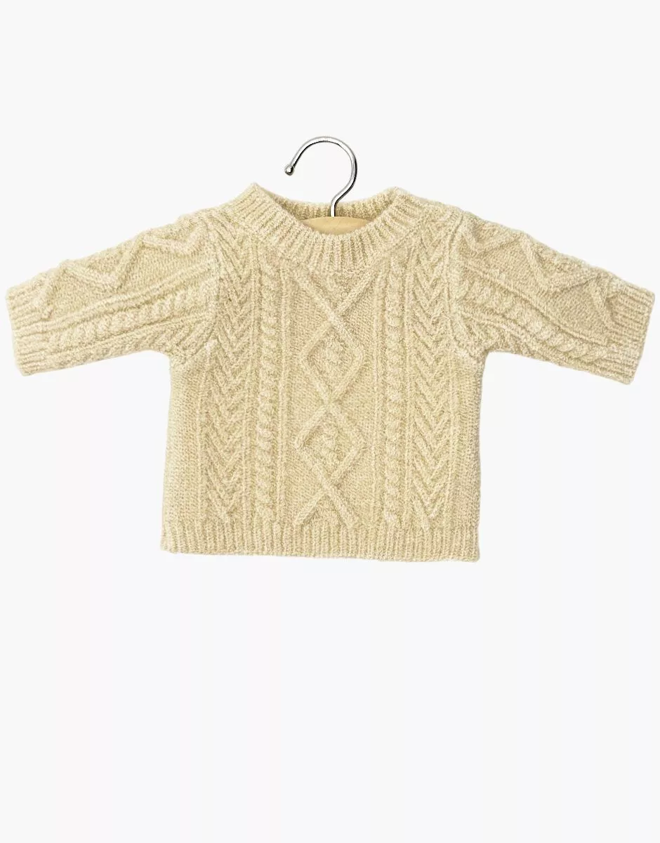 Pull Julian en tricot maille torsadée crème et son pochon