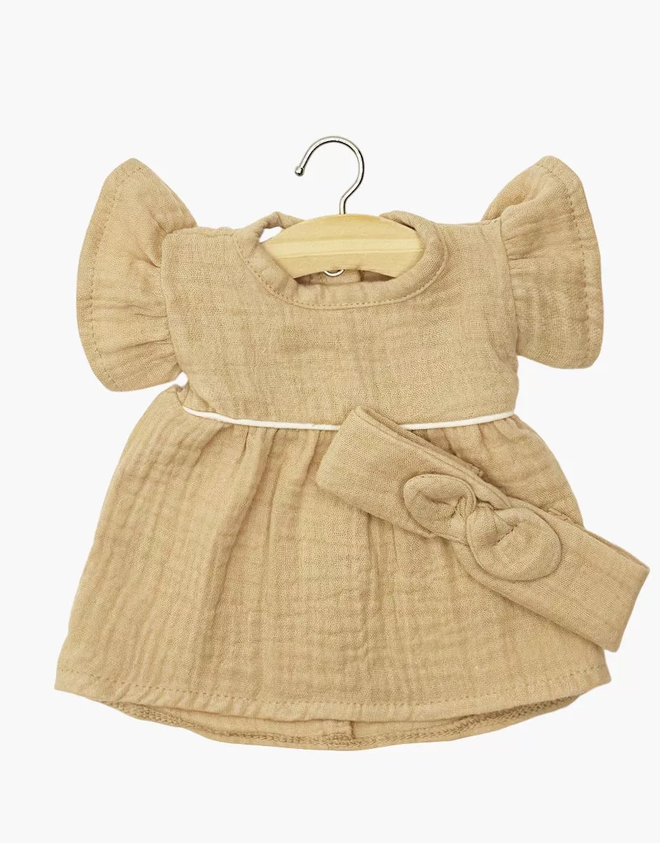 Robe Daisy et son headband à noeud rond en gaze de coton latte