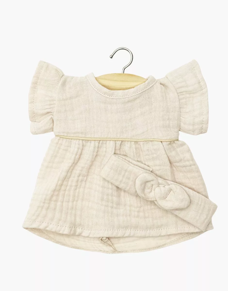 Robe Daisy et son headband à noeud rond en gaze de coton mastic
