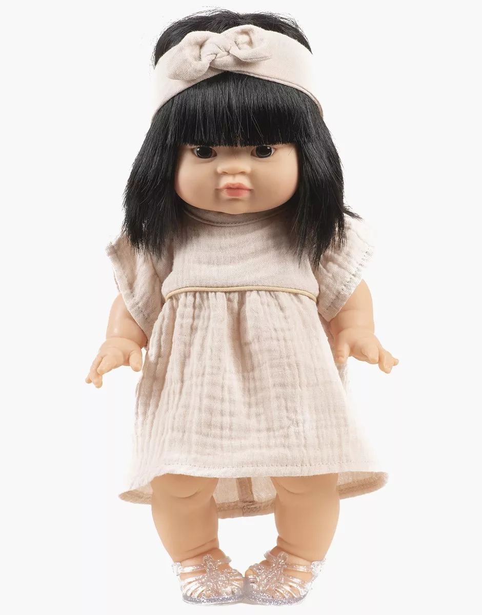 Robe Daisy et son headband à noeud rond en gaze de coton mastic – Image 2