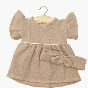 Robe Daisy et son headband à noeud rond en gaze de coton moka