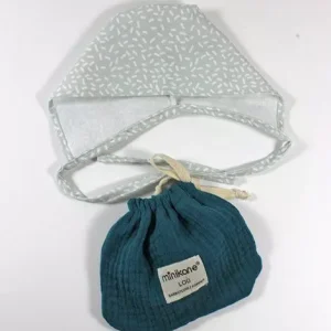 *Béguin rond pour GORDIS vert d’eau fantaisie / Pochon Lou bleu pétrole