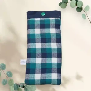 Etui à lunettes à carreaux bleu et vert