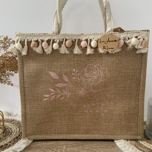 Cabas fleurs Métal rose