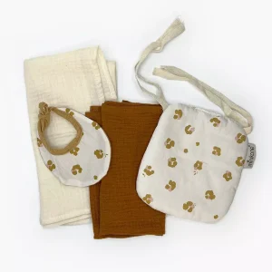 *Set de 2 langes cognac / écru et accessoires en coton Holly pour poupées GORDIS/BABIES