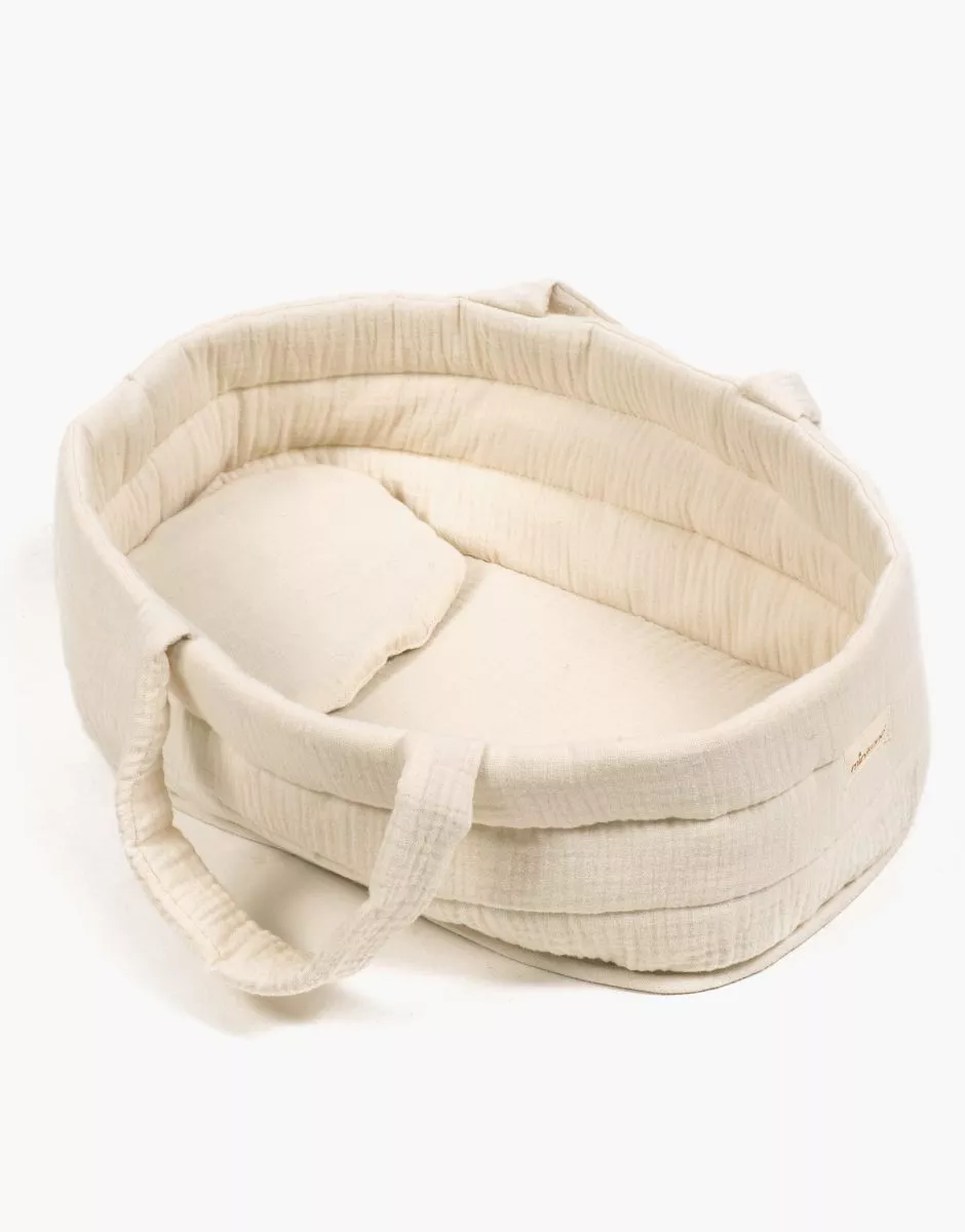 Couffin poupée et son oreiller en gaze de coton mastic