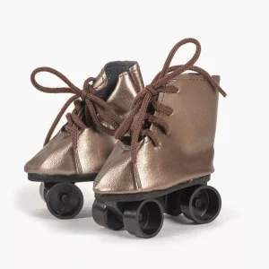 Paire de patins à roulettes en simili cuir mordoré