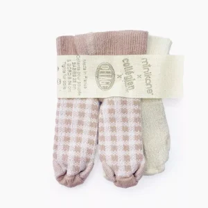 Minikane X Delage – Lot de 2 collants doux agneau lurex / vieux rose carreaux