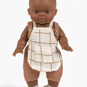 Tablier de cuisine garçon à carreaux cassonade et ses accessoires châtaigne