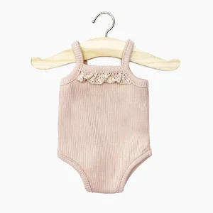 Les P’tits Basiques – Body à bretelles en maille côtelée pétale et sa dentelle, Minikane