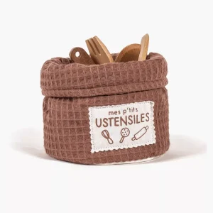 Pochon « Set cuisine » en nid d&rsquo;abeille châtaigne