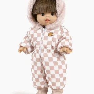 Gordis – Combinaison de ski Gigi à damier rose et blanc et son pin’s “Moufles”, Minikane