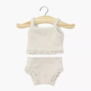 Les P&rsquo;tits Basiques – Dessous fille en maille côtelée lin et sa dentelle