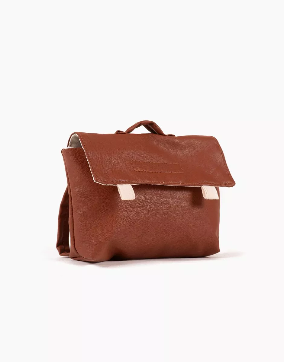 Cartable vintage Swan pour poupée en simili cuir marron