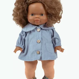 Gordis – Ensemble “Back to school” fille avec blouse en milleraies bleu ciel et legging en jersey cassonade, Minikane