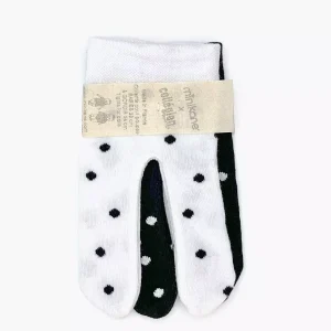 Lot de 2 collants blanc neige à pois noirs / noir charbon à pois blancs